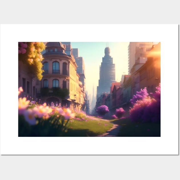 City street with beautiful flowers Wall Art by WODEXZ